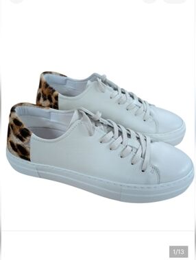 ABLE Emmy Bone/Cheetah Leather Sneakers Size 10